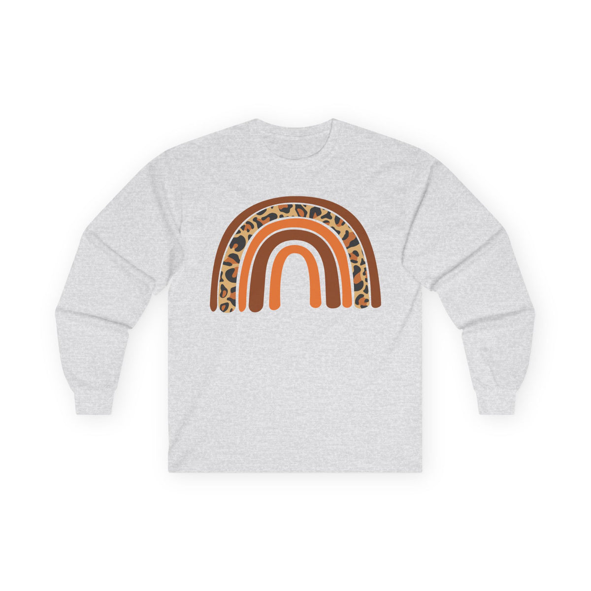 Retro FALL Leopard Rainbow Long Sleeve T-Shirt — Boho Earth-Tone Graphic Shirt