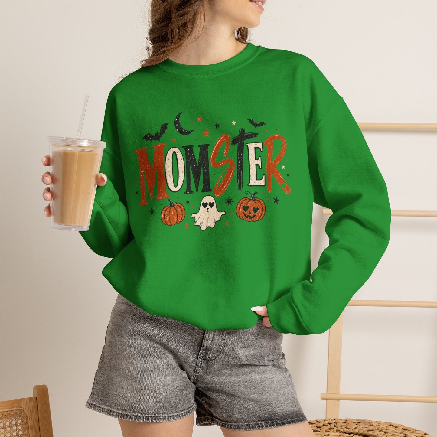 Momster Halloween Sweatshirt — Cute Momster Ghost & Pumpkins Crewneck
