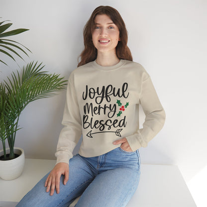 Christmas Sweatshirt - "Joyful Merry Blessed" Cozy Holiday Crewneck