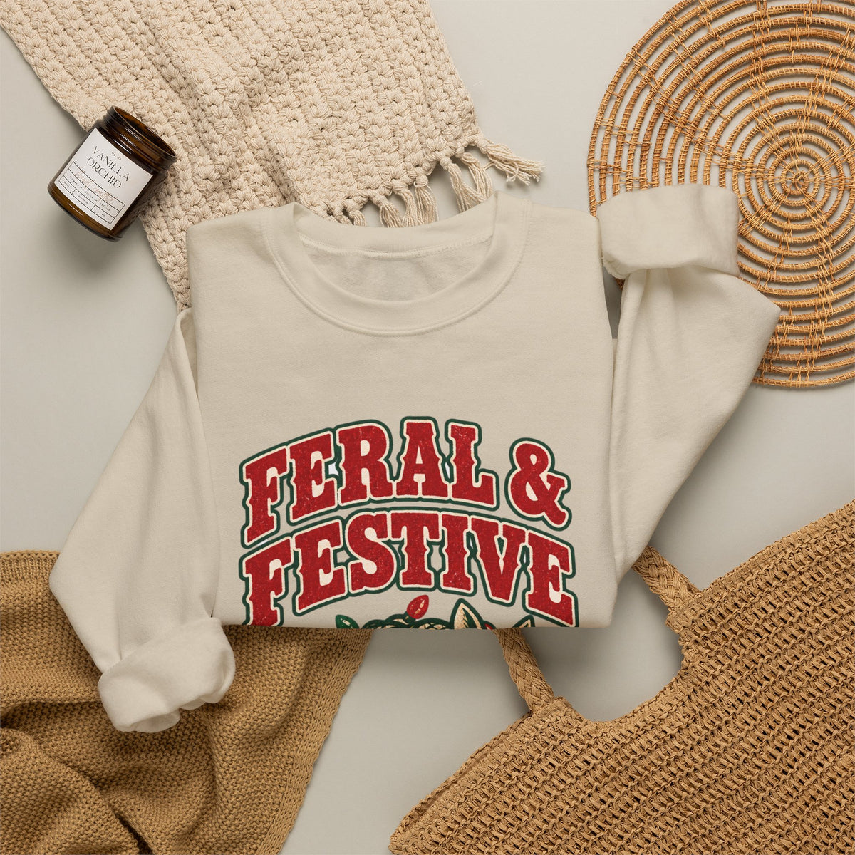 Feral & Festive Texas Edition Christmas Sweatshirt, Funny Armadillo Holiday Crewneck