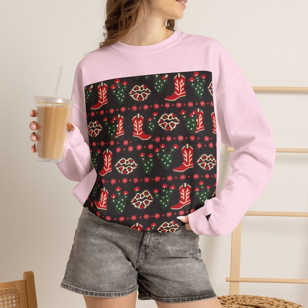 Feaux Ugly Sweater Western Christmas Sweatshirt