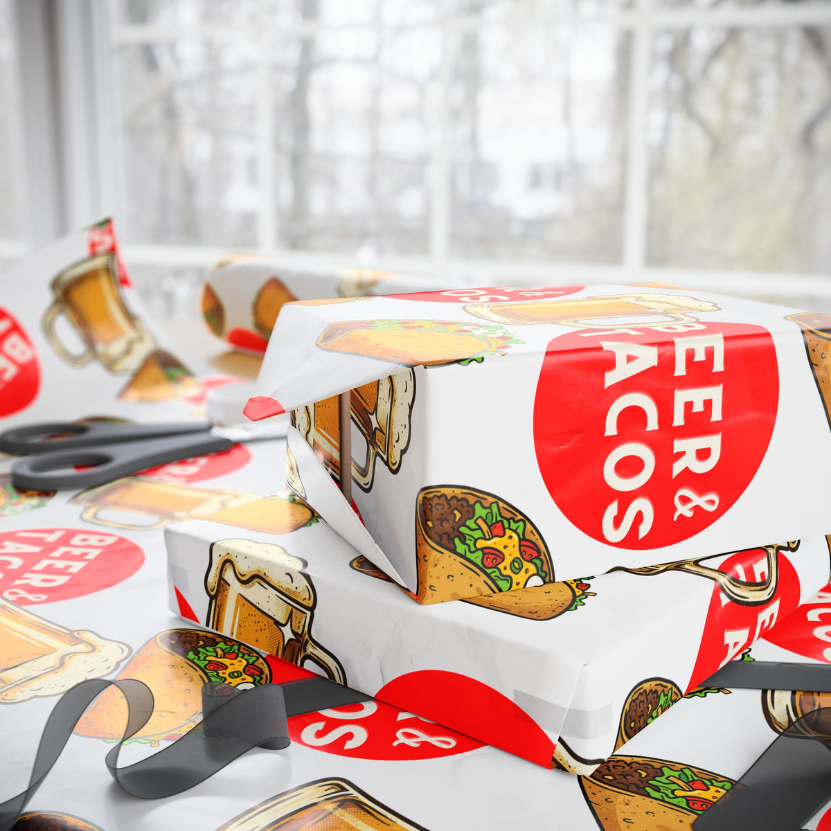 Beer & Tacos Wrapping Paper — Festive Christmas Holiday Gift Wrap