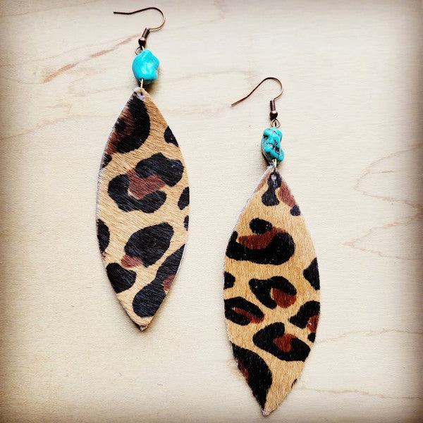 Oval Earrings in Leopard w/ Turquoise Accent