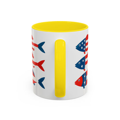 Patriotic Fish Flag Coffee Mug American Flag Accent 11 or 15oz