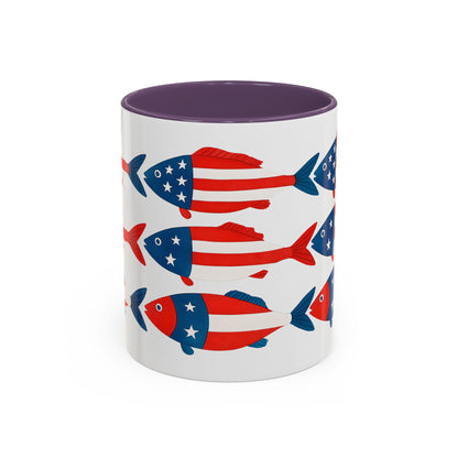 Patriotic Fish Flag Coffee Mug American Flag Accent 11 or 15oz