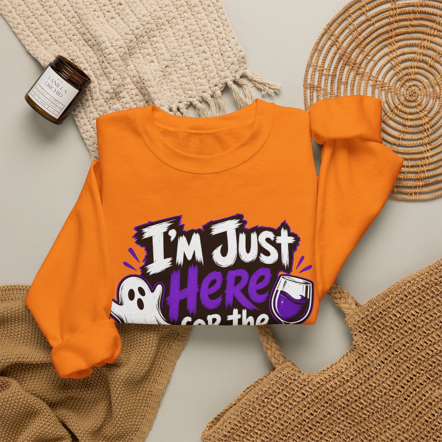 I'm Just Here for the Boos Halloween Sweatshirt — Ghost & Wine Graphic Crewneck