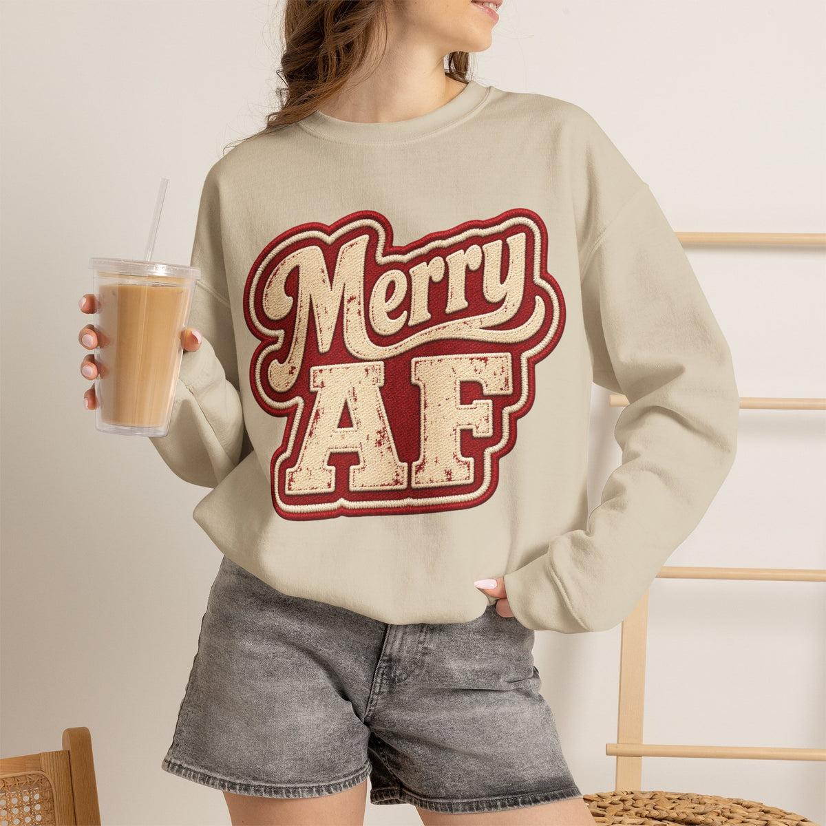 Merry AF Sweatshirt – Funny Retro Holiday Crewneck