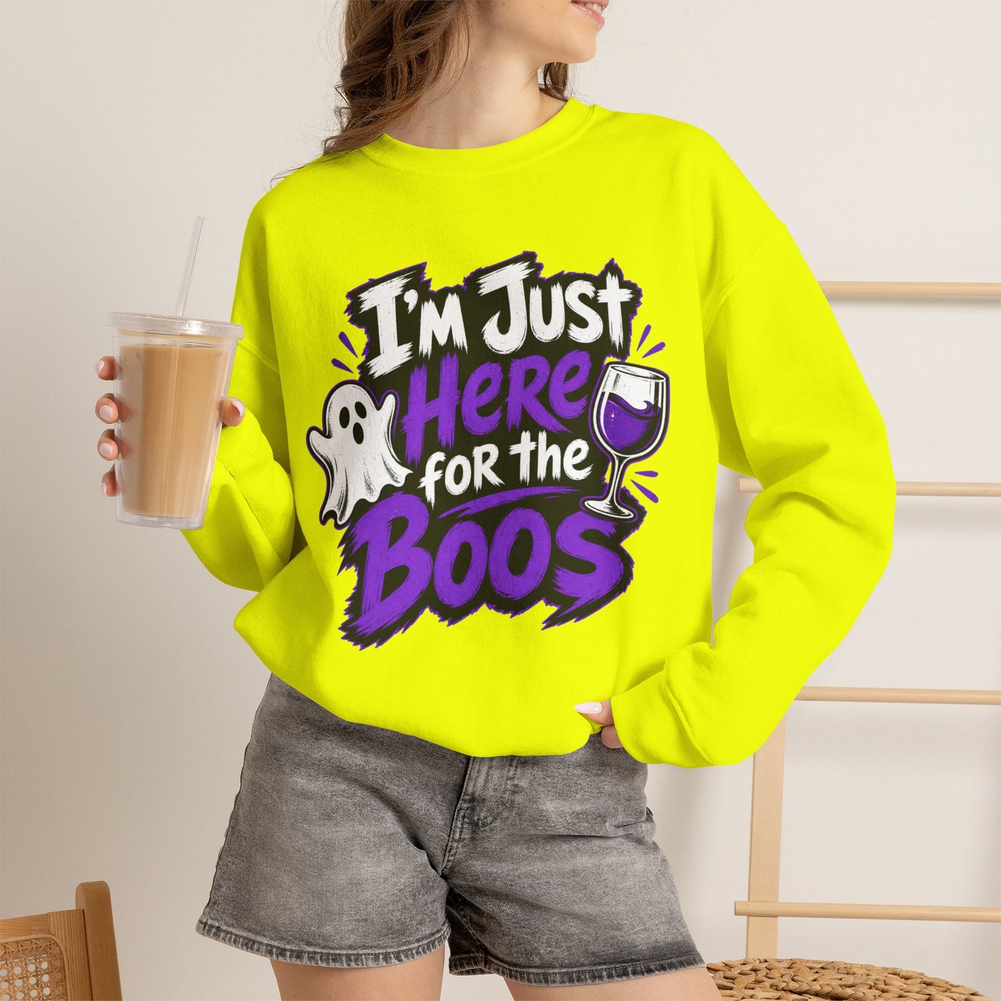 I'm Just Here for the Boos Halloween Sweatshirt — Ghost & Wine Graphic Crewneck