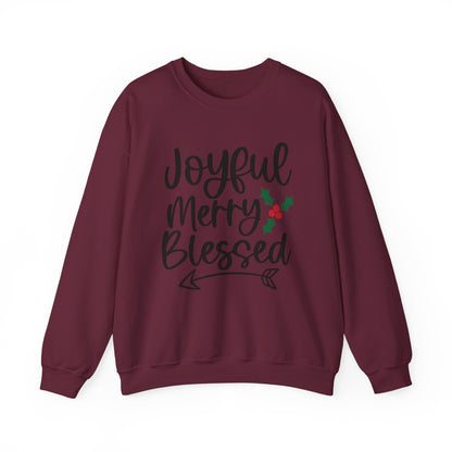 Christmas Sweatshirt - "Joyful Merry Blessed" Cozy Holiday Crewneck
