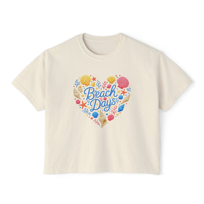 Beach Days Heart Graphic Tee — Women's Boxy Summer T-Shirt
