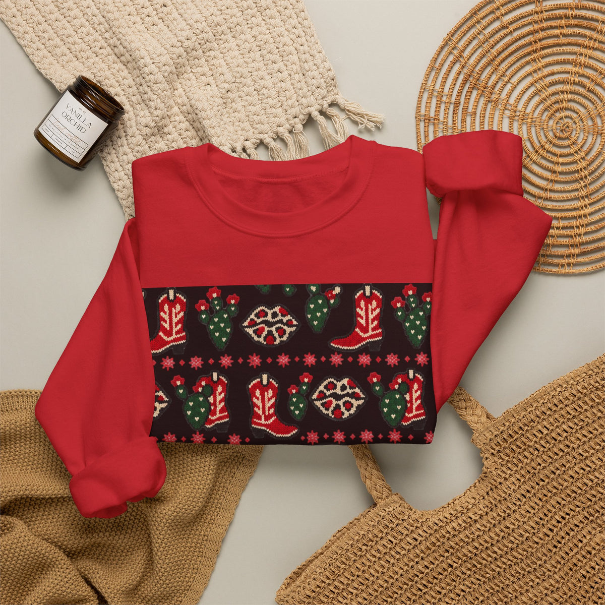 Feaux Ugly Sweater Western Christmas Sweatshirt