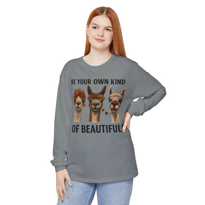 Be Your Own Kind of Beautiful Llama Trio Design Long Sleeve T-Shirts - Lots of Colors to Choose From