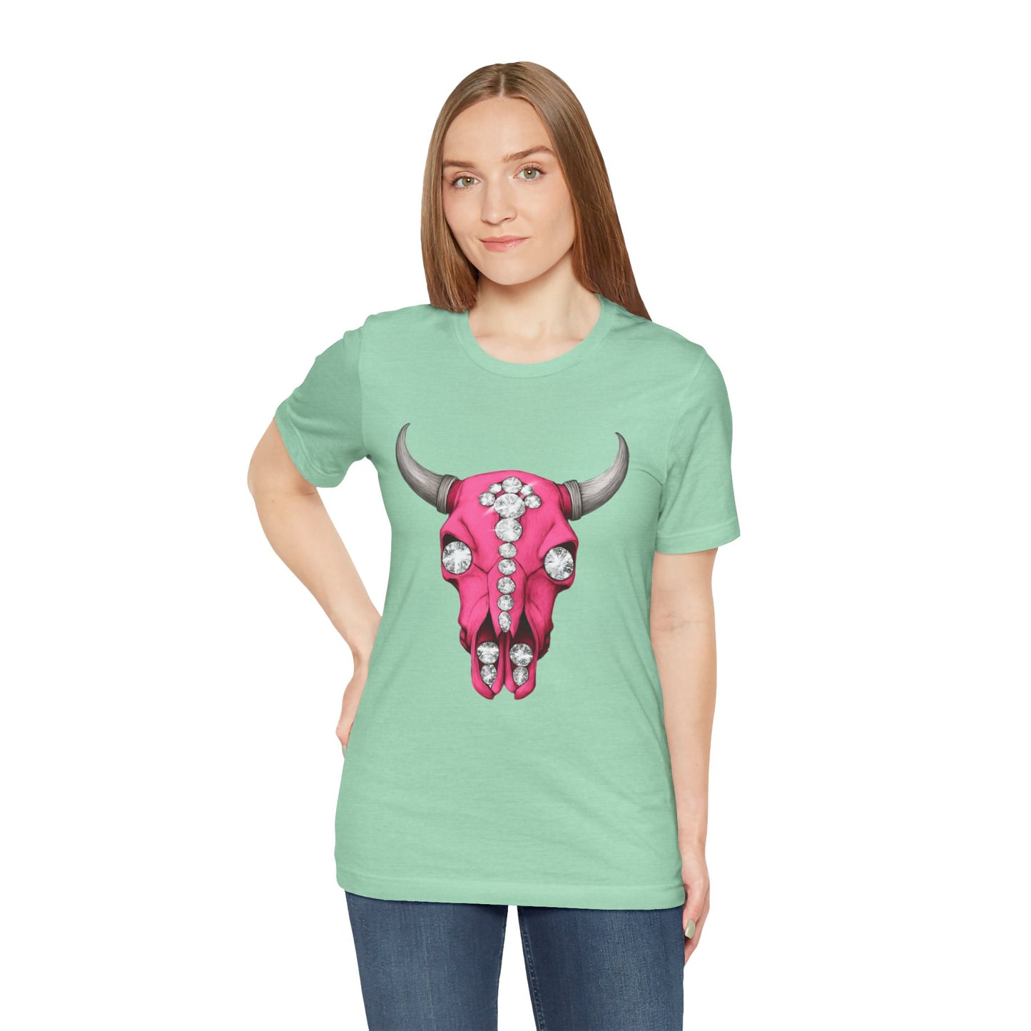 Cow Skull Tee — Pink Jeweled Bull Skull Graphic T-Shirt