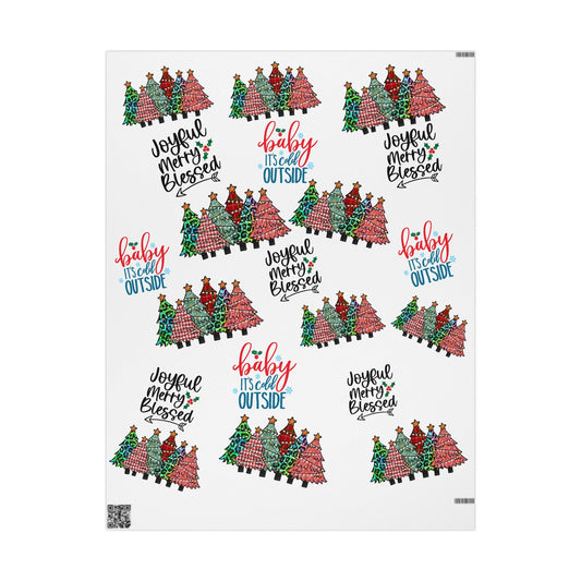 Wrapping Paper Roll – "Joyful Merry & Blessed" Holiday Gift Wrap with Festive Script Pattern