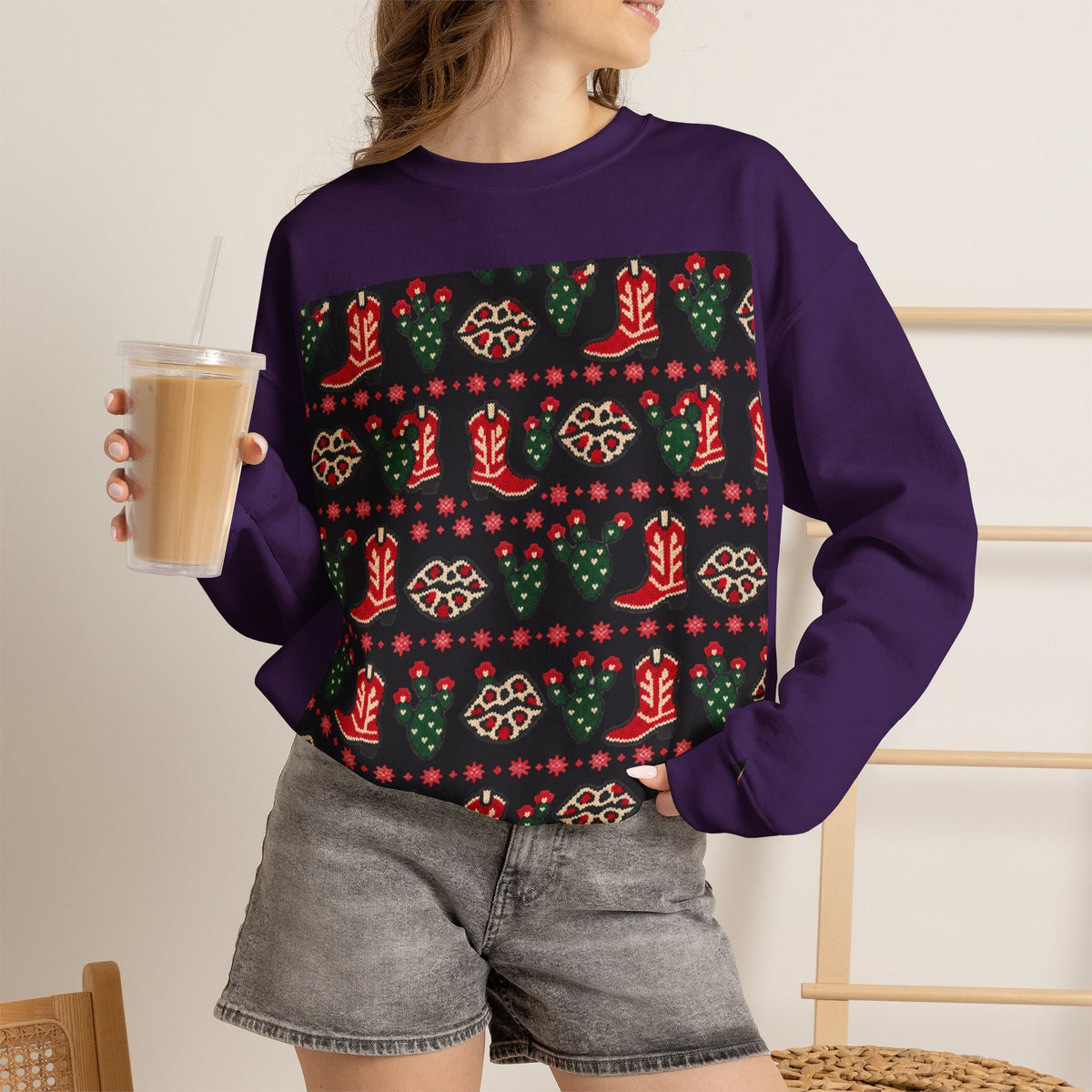 Feaux Ugly Sweater Western Christmas Sweatshirt