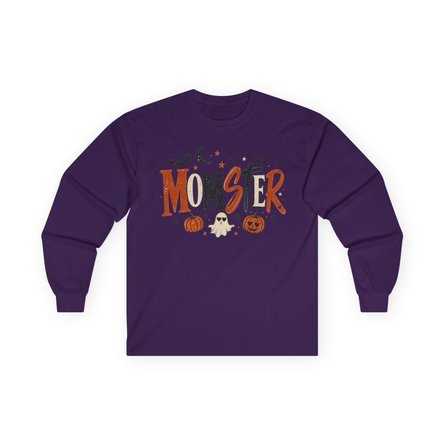 Momster Halloween Long Sleeve T-Shirt — Cute Spooky Mom Shirt with Pumpkins & Ghosts