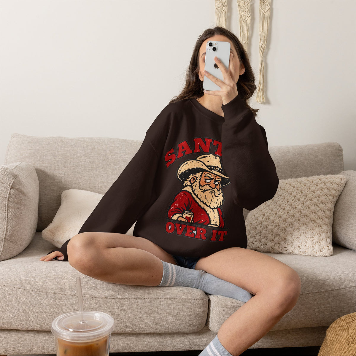 Santa's Over It Cowboy Santa Christmas Sweatshirt