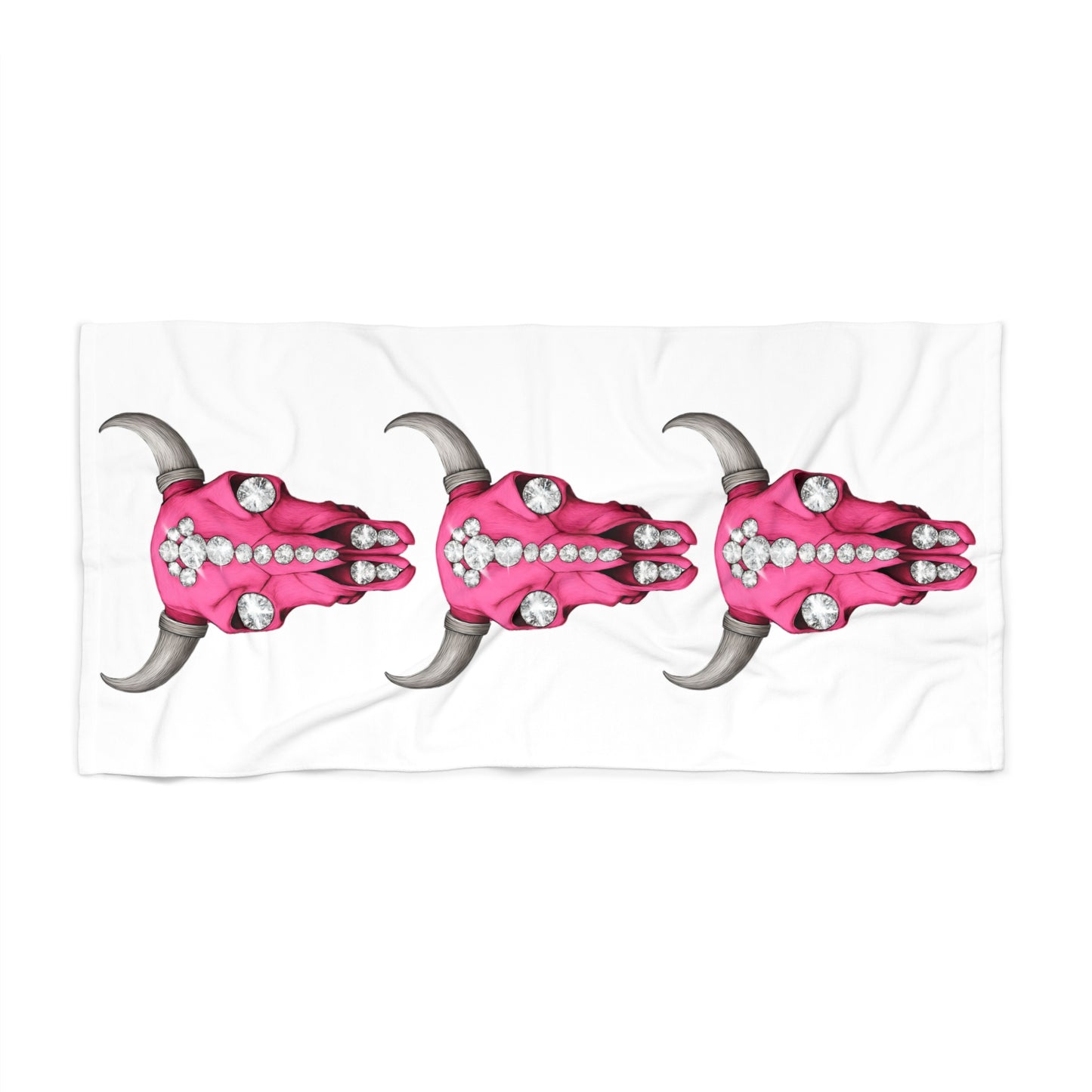 Pink Rhinestone Cow Skull Beach Towel — Southwestern Boho Beach Accessory