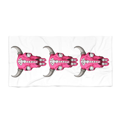 Pink Rhinestone Cow Skull Beach Towel — Southwestern Boho Beach Accessory
