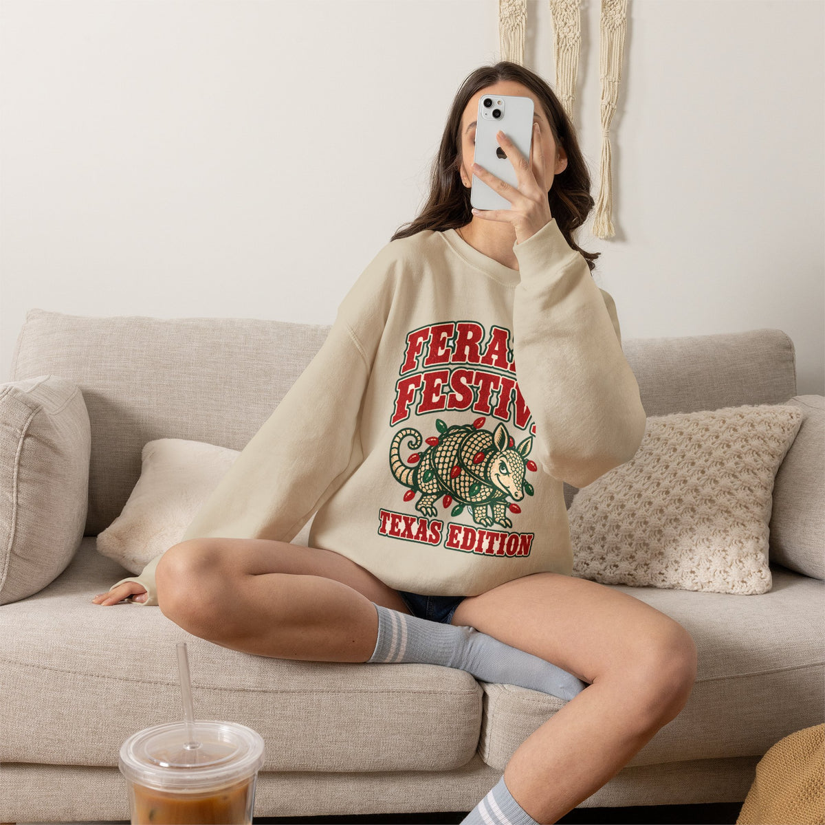 Feral & Festive Texas Edition Christmas Sweatshirt, Funny Armadillo Holiday Crewneck