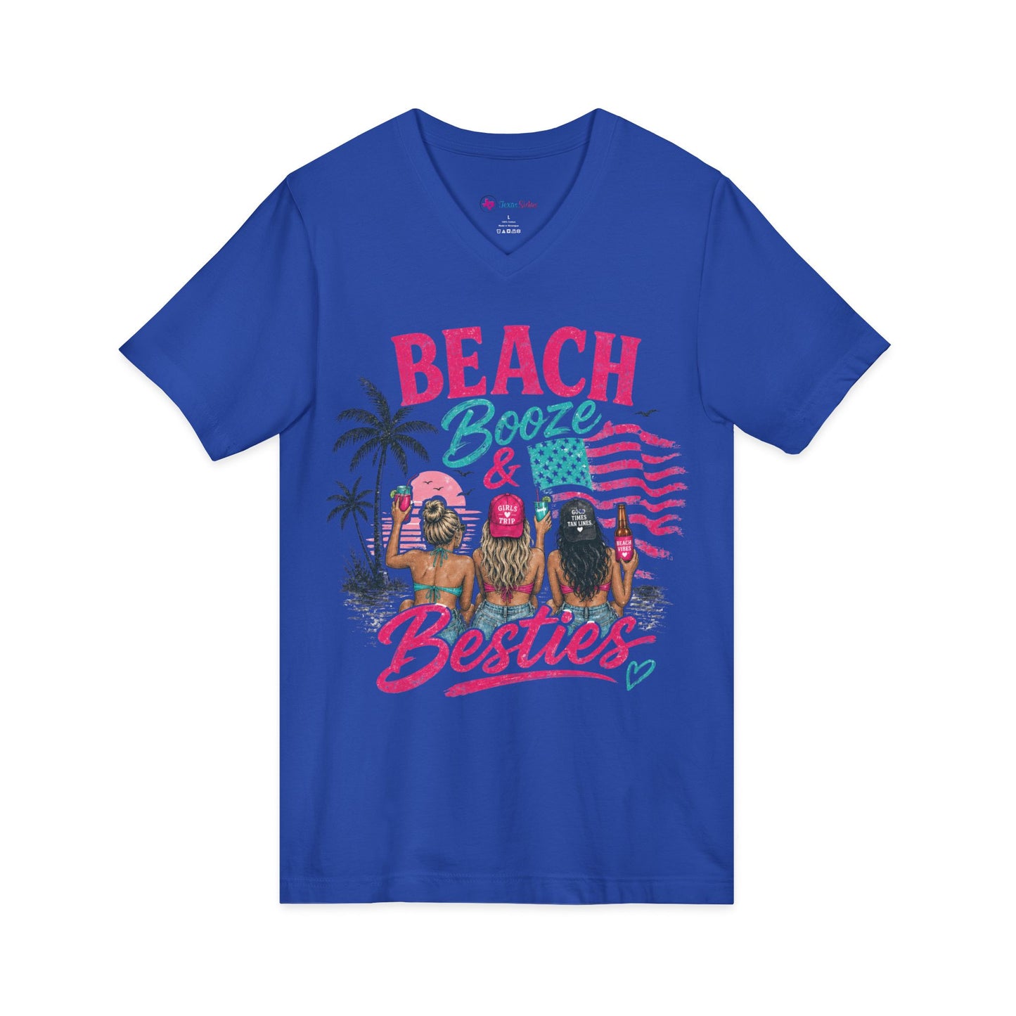 Beach Booze & Besties V-Neck T-Shirt