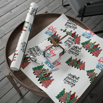 Wrapping Paper Roll – "Joyful Merry & Blessed" Holiday Gift Wrap with Festive Script Pattern