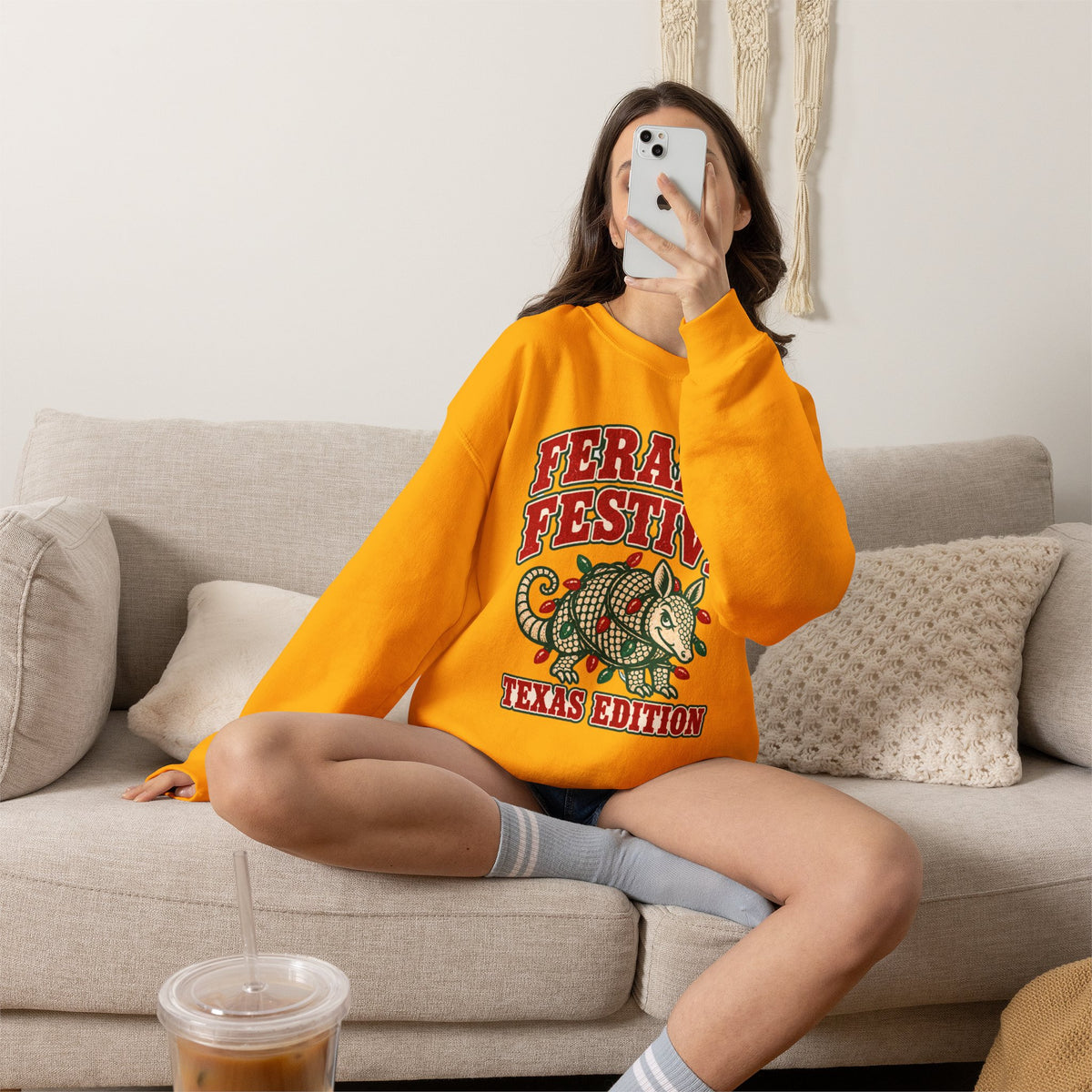 Feral & Festive Texas Edition Christmas Sweatshirt, Funny Armadillo Holiday Crewneck