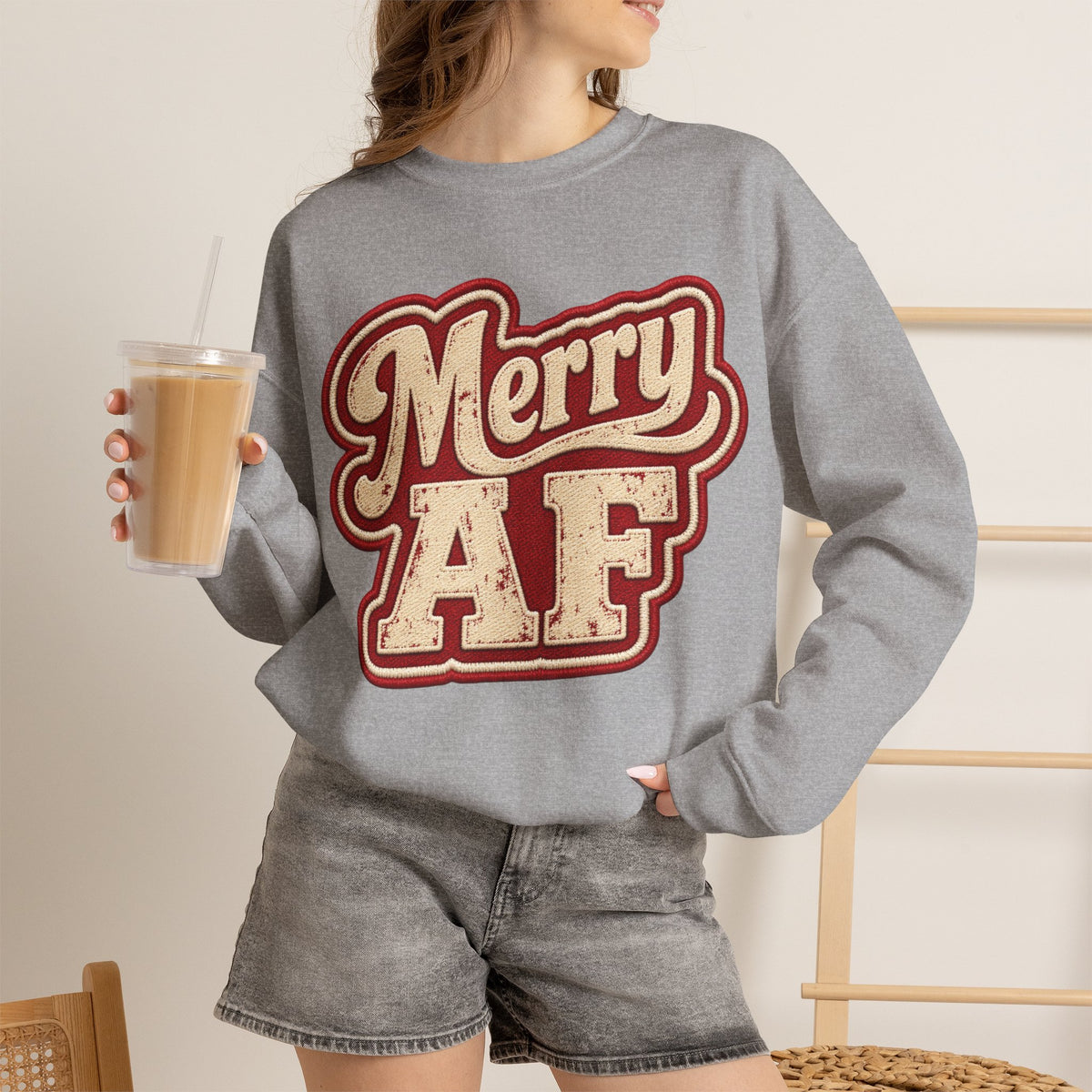 Merry AF Sweatshirt – Funny Retro Holiday Crewneck