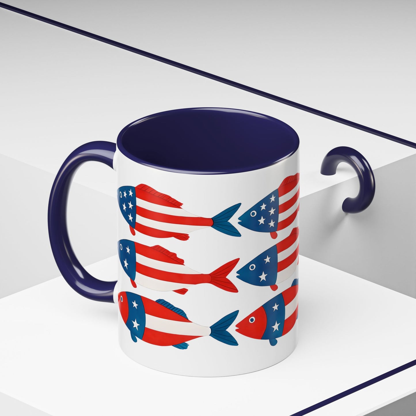 Patriotic Fish Flag Coffee Mug American Flag Accent 11 or 15oz