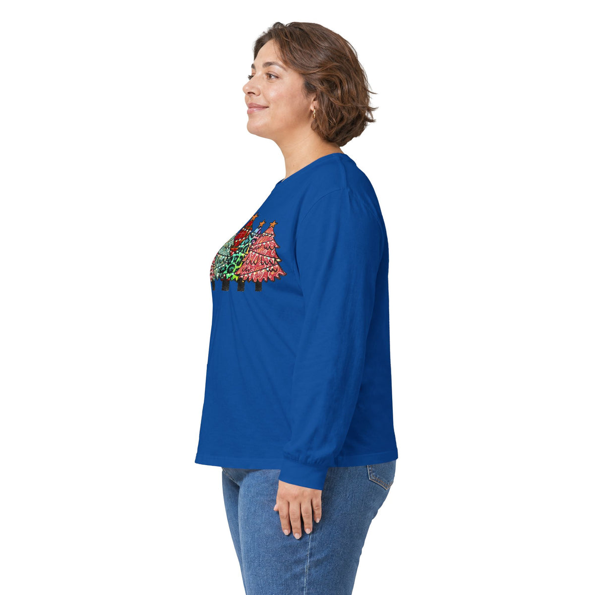 Colorful Plaid Christmas Trees T-Shirt Long Sleeve