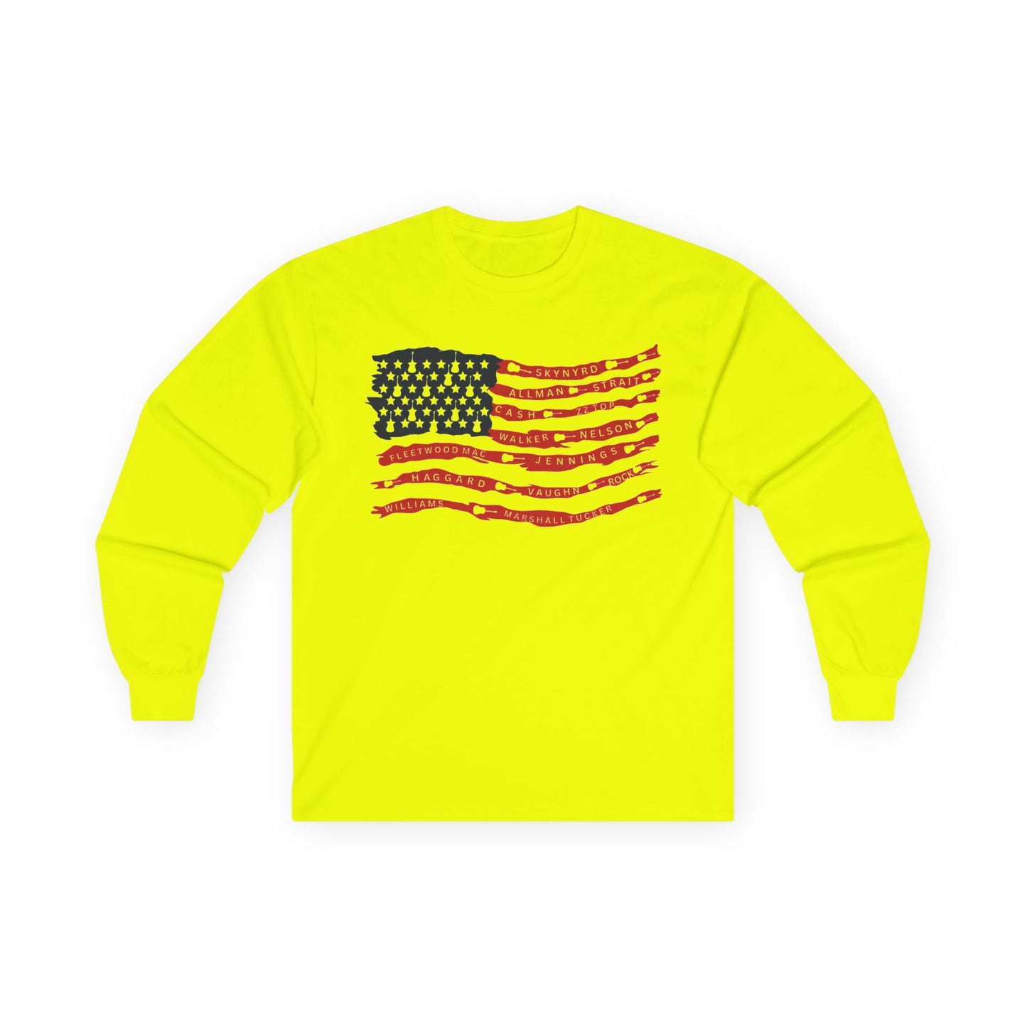 Best Rock & Country Bands American Flag Long Sleeve T-SHIRT Guitars & Stars