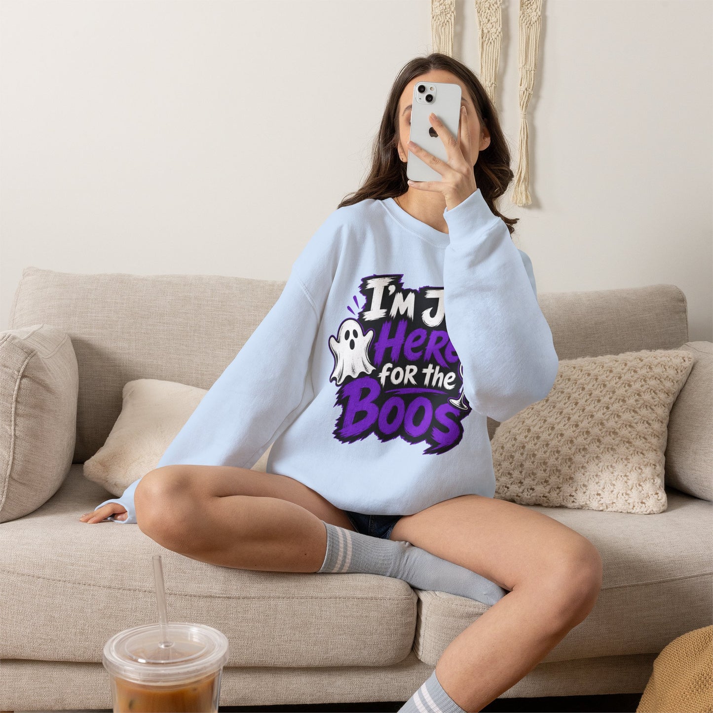 I'm Just Here for the Boos Halloween Sweatshirt — Ghost & Wine Graphic Crewneck