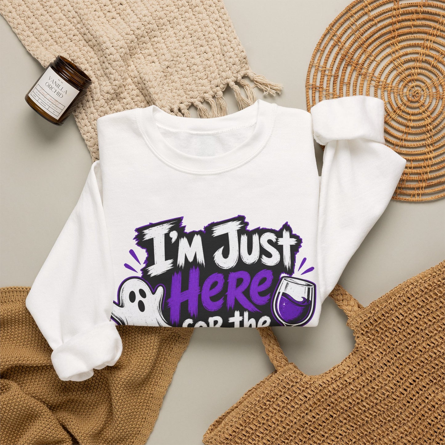 I'm Just Here for the Boos Halloween Sweatshirt — Ghost & Wine Graphic Crewneck