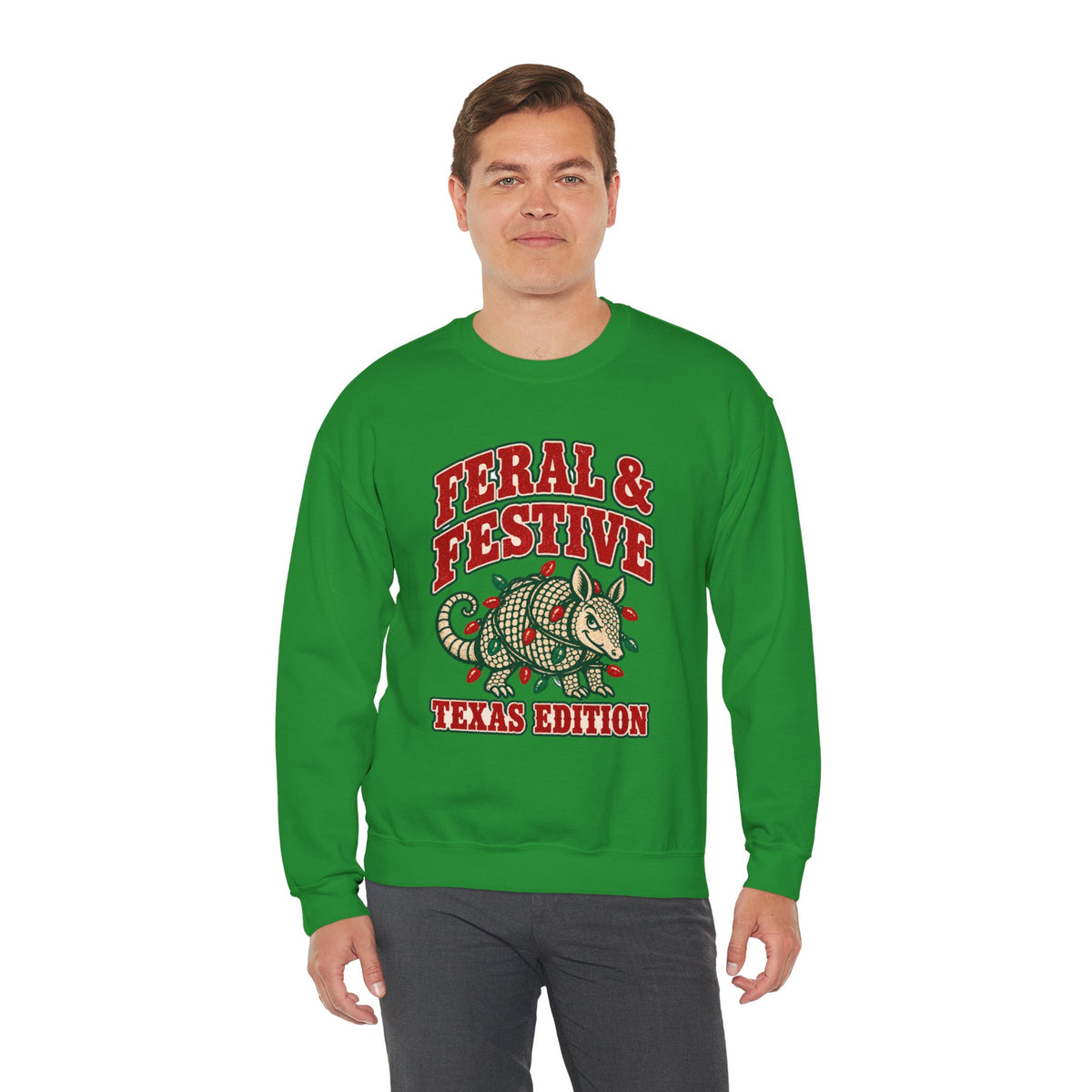 Feral & Festive Texas Edition Christmas Sweatshirt, Funny Armadillo Holiday Crewneck