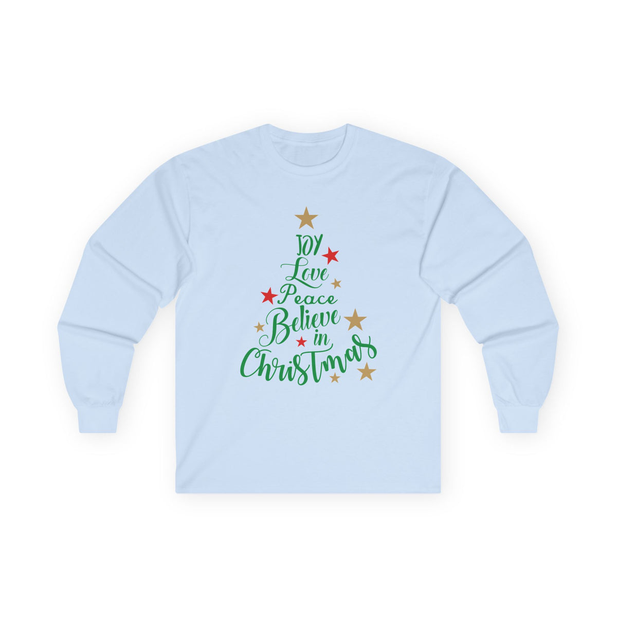 Women's Joy Love Peace Believe Christmas Long Sleeve T-Shirt