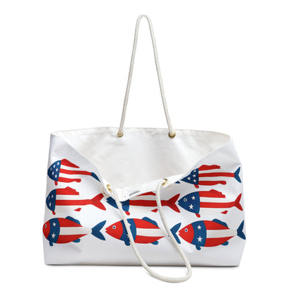 Patriotic Fish Weekender Bag – Red White & Blue Nautical Travel Tote