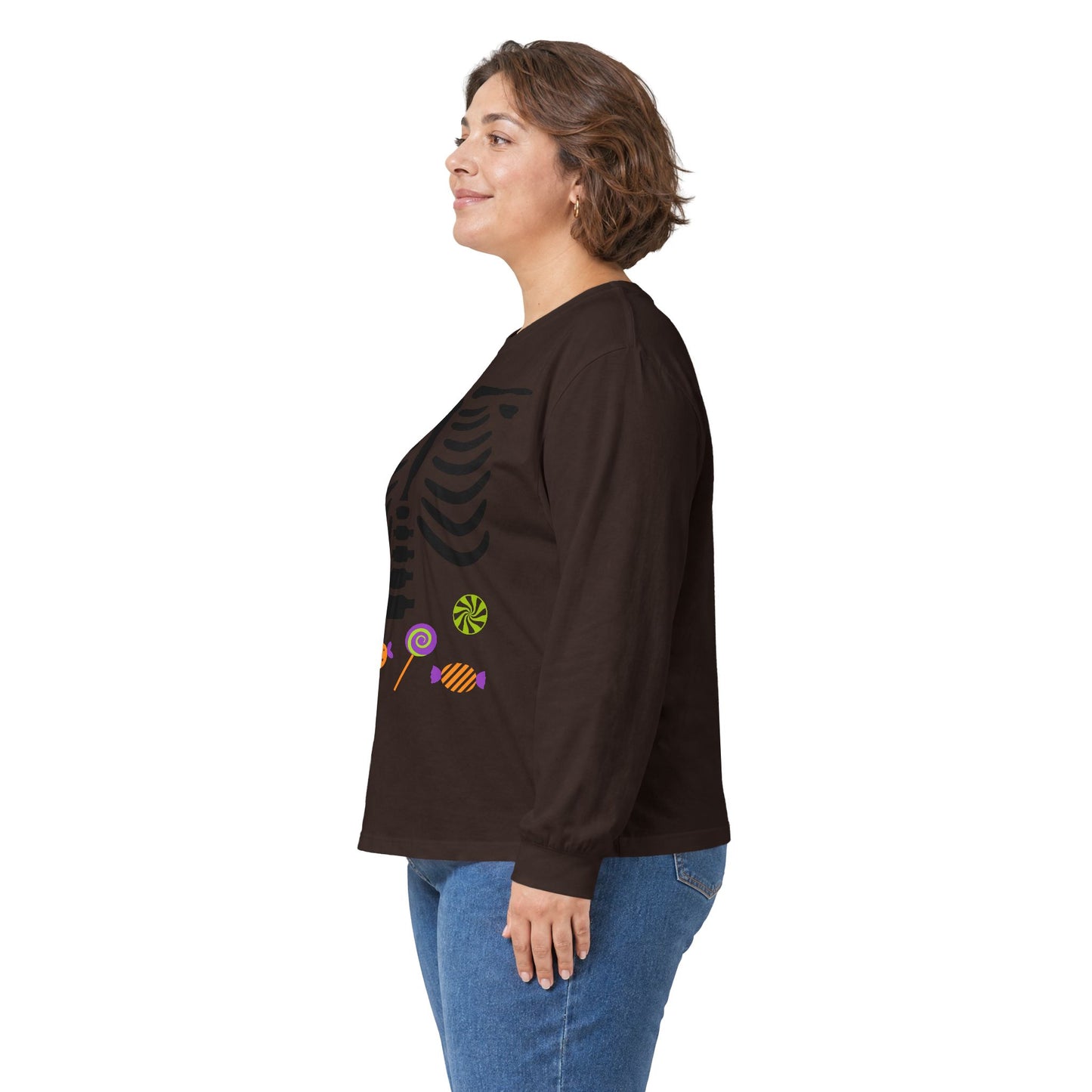Candy Bones skeleton long sleeve T-Shirt Halloween candy ribs shirt