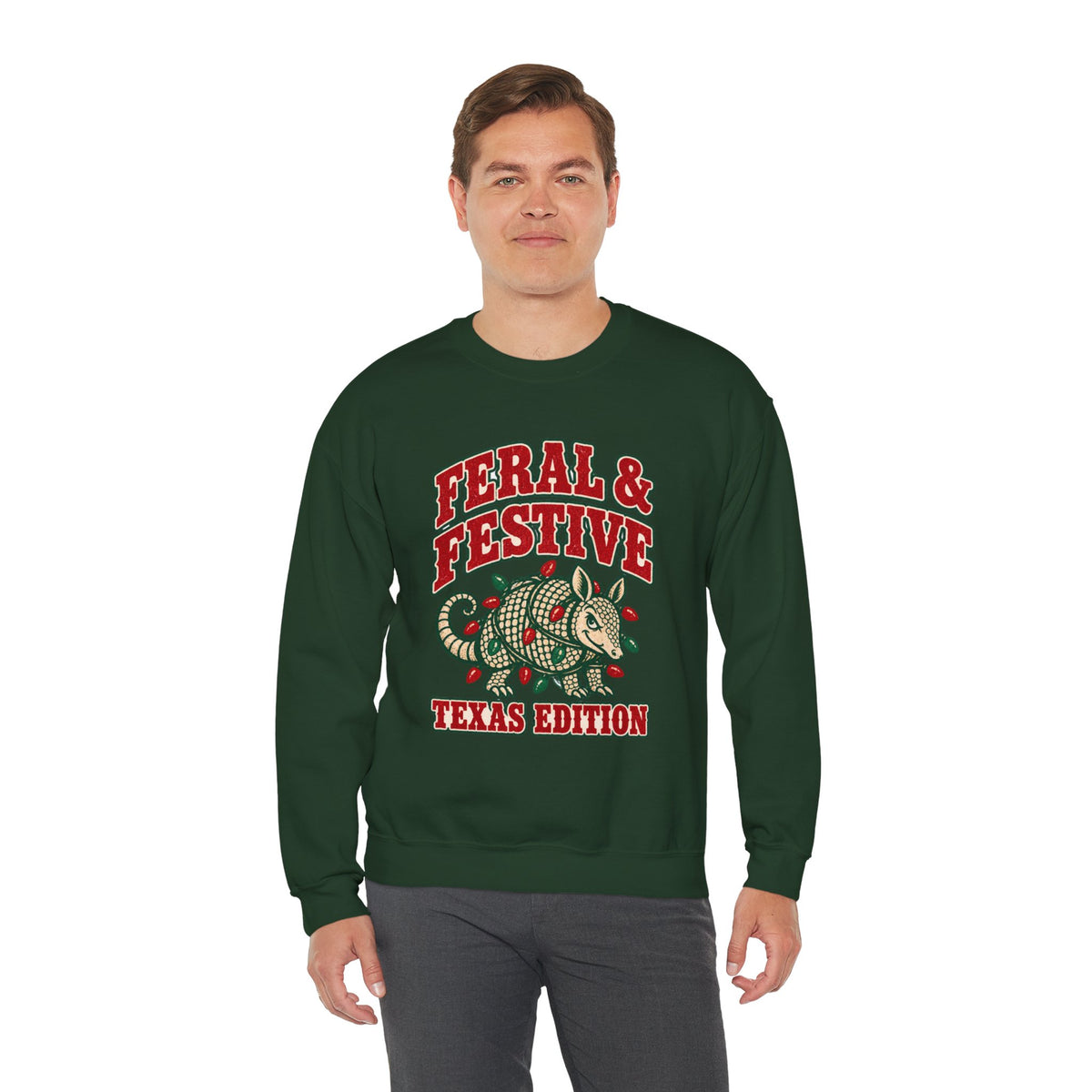Feral & Festive Texas Edition Christmas Sweatshirt, Funny Armadillo Holiday Crewneck