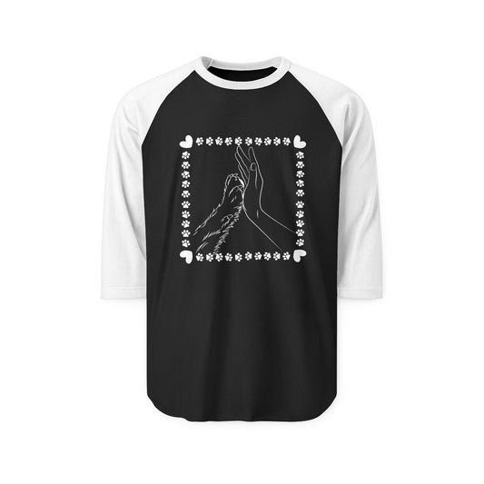 Artistic Unisex Raglan Shirt with Hand to PAW Design Dog Lovers