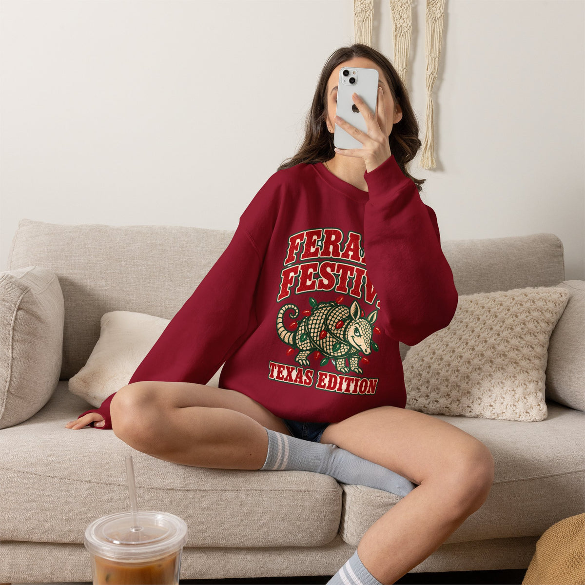 Feral & Festive Texas Edition Christmas Sweatshirt, Funny Armadillo Holiday Crewneck