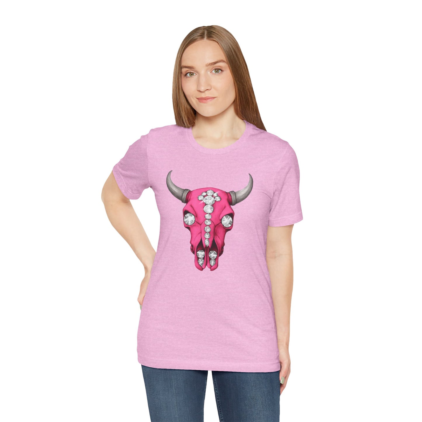 Pink Jeweled Bull Skull Tee – Western Cowgirl Graphic T-Shirt