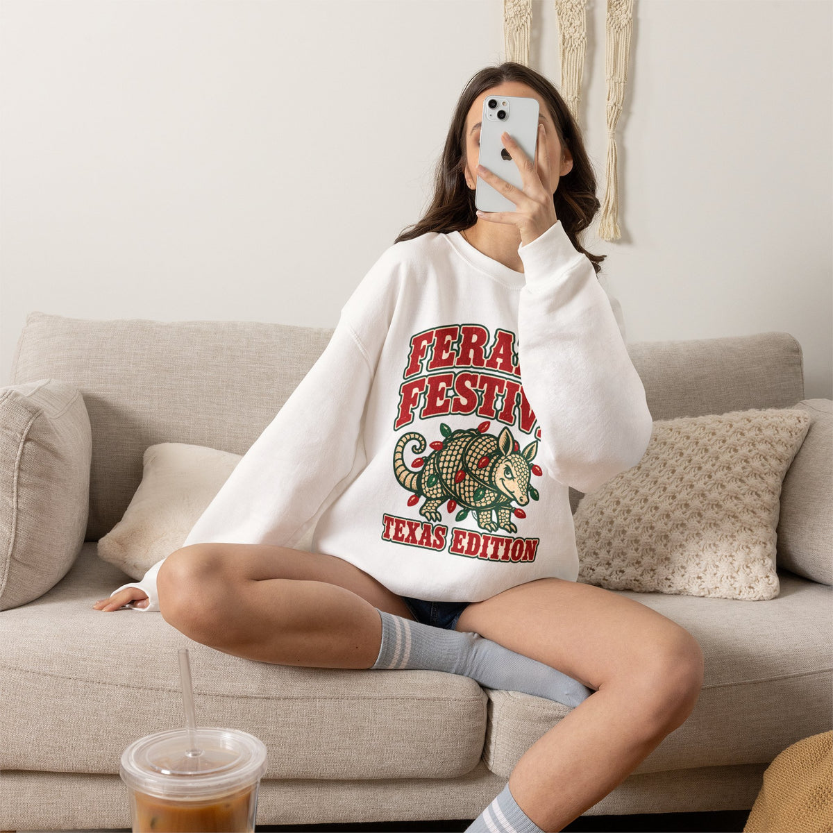 Feral & Festive Texas Edition Christmas Sweatshirt, Funny Armadillo Holiday Crewneck