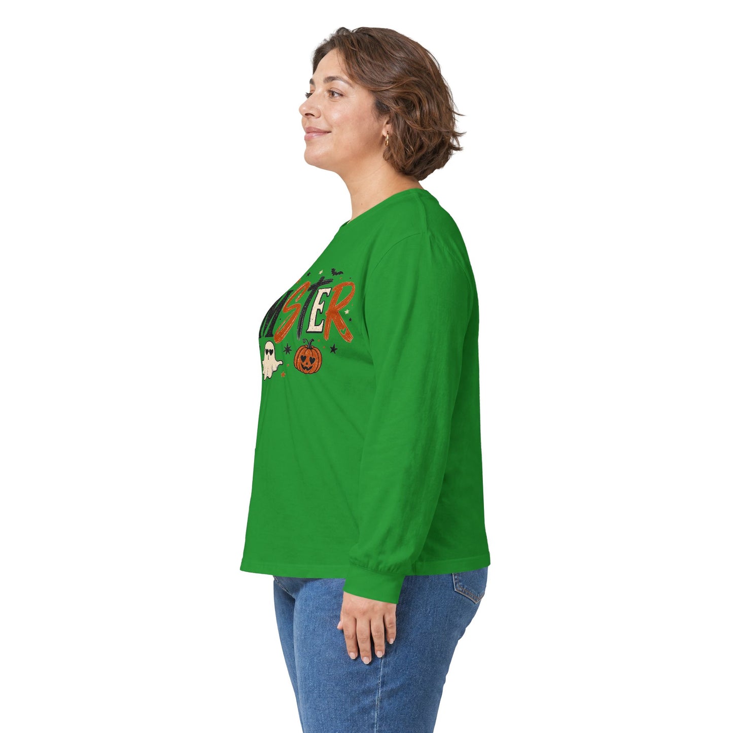 Momster Halloween Long Sleeve T-Shirt — Cute Spooky Mom Shirt with Pumpkins & Ghosts