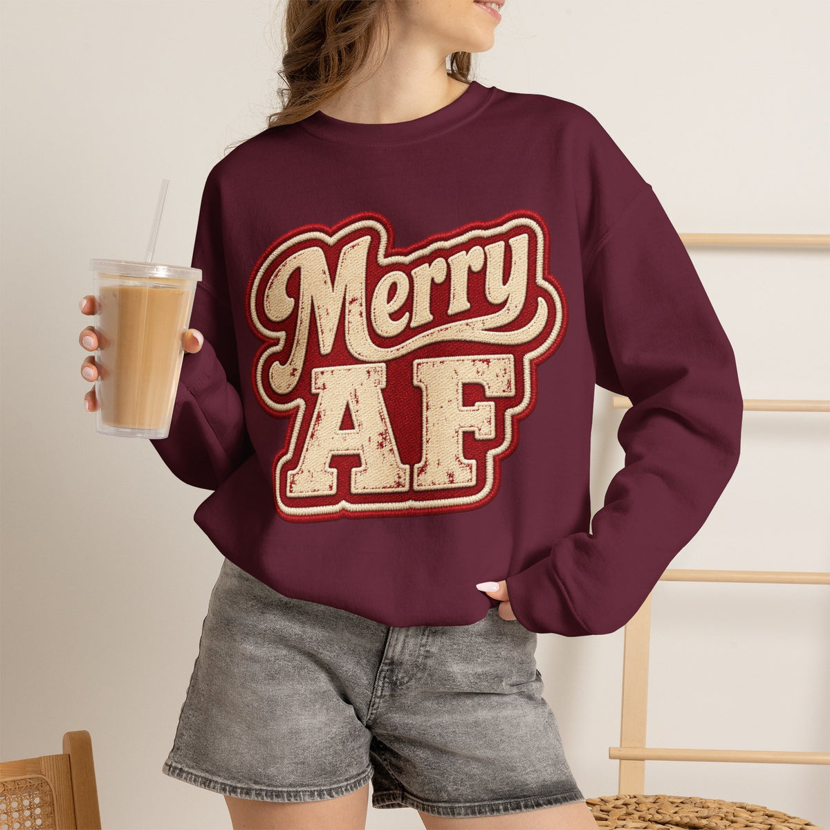 Merry AF Sweatshirt – Funny Retro Holiday Crewneck