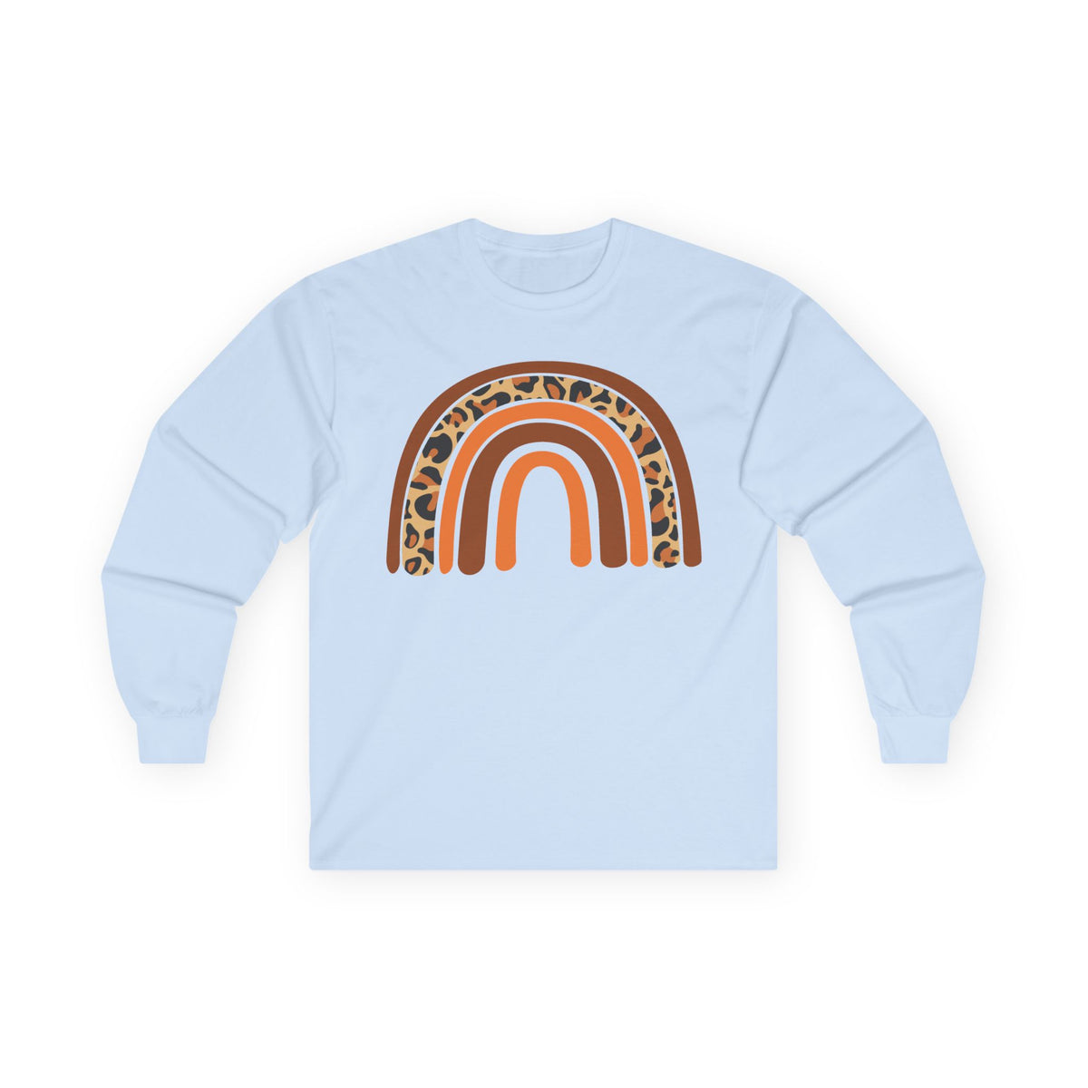 Retro FALL Leopard Rainbow Long Sleeve T-Shirt — Boho Earth-Tone Graphic Shirt