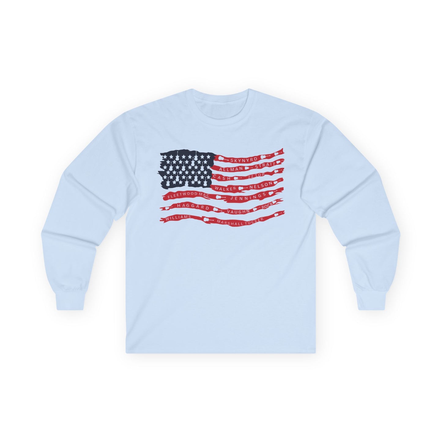 Best Rock & Country Bands American Flag Long Sleeve T-SHIRT Guitars & Stars