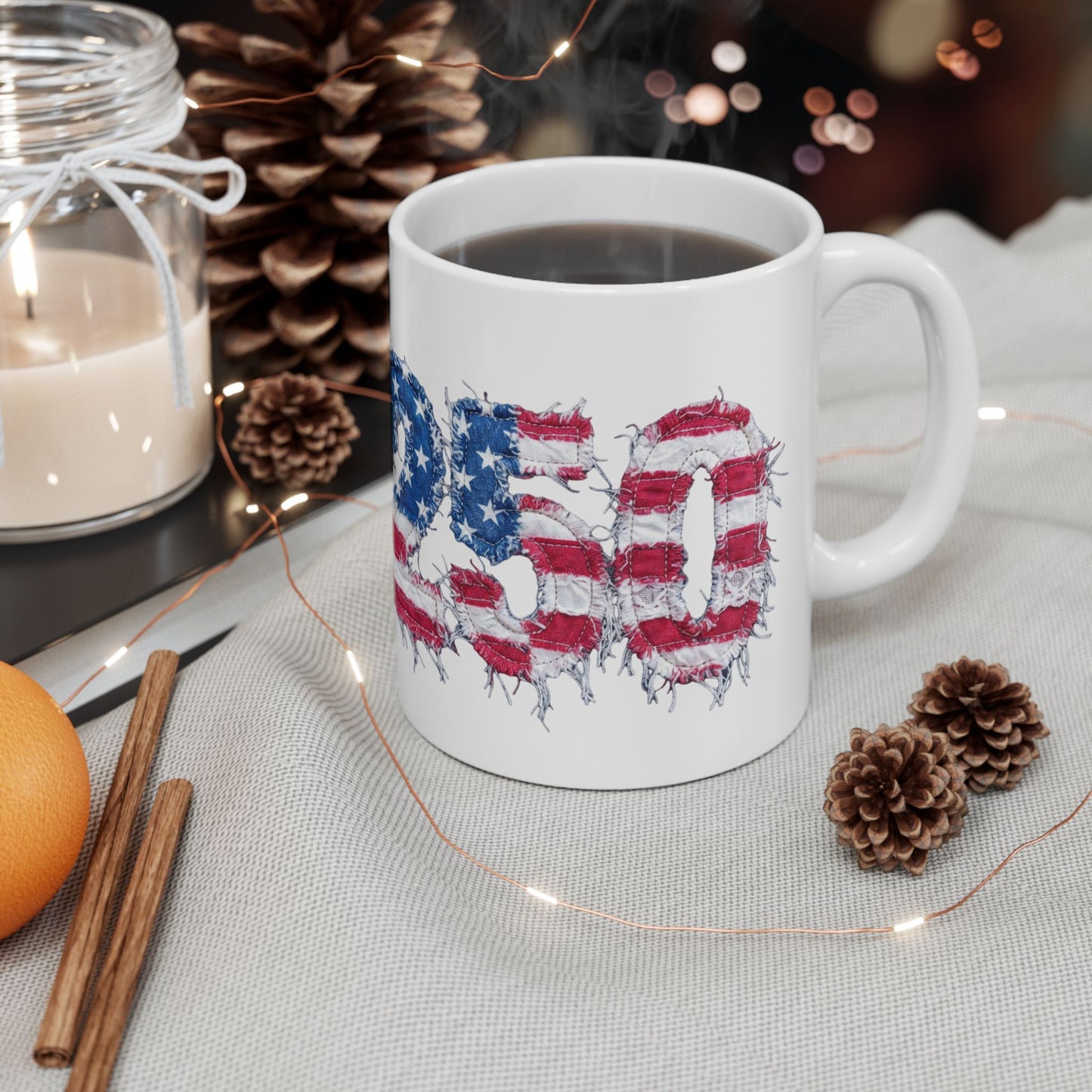 USA 2024 Flag Distressed Ceramic Mug — Patriotic Election Coffee Cup (11oz/15oz)