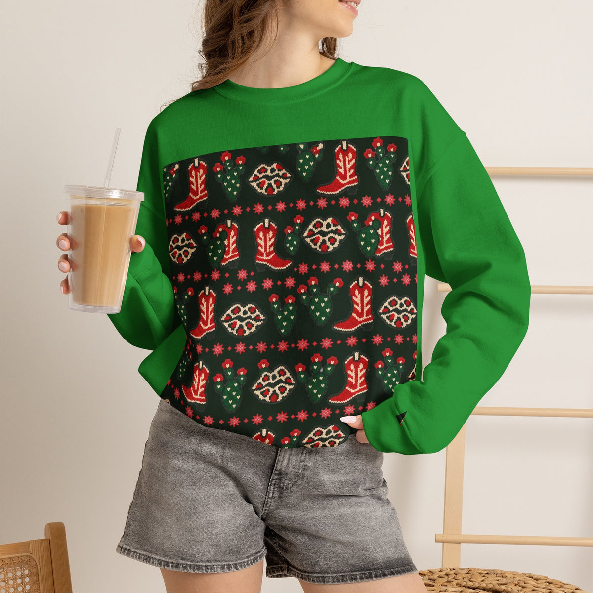Feaux Ugly Sweater Western Christmas Sweatshirt