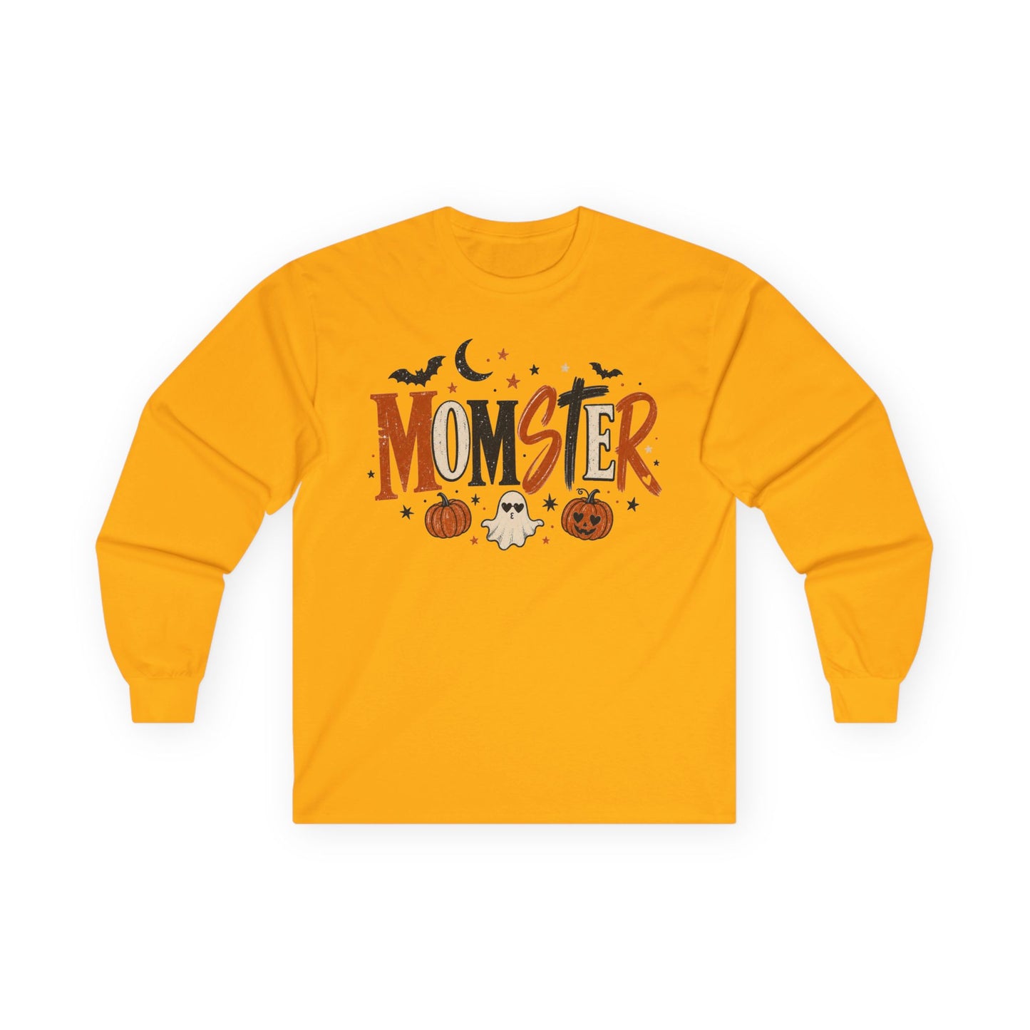 Momster Halloween Long Sleeve T-Shirt — Cute Spooky Mom Shirt with Pumpkins & Ghosts