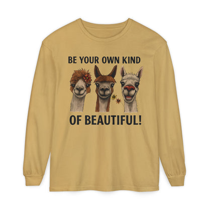 Be Your Own Kind of Beautiful Llama Trio Design Long Sleeve T-Shirts - Lots of Colors to Choose From